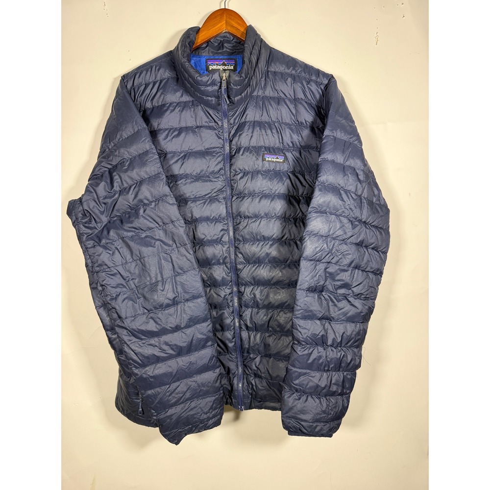 Patagonia Mens Down Sweater Jacket Navy Blue Quilted Puffer Full Zip XL